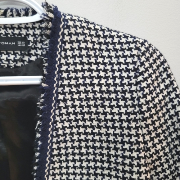 Zara Tweed Houndstooth Open Front Raw Edge Blazer - Picture 6 of 14